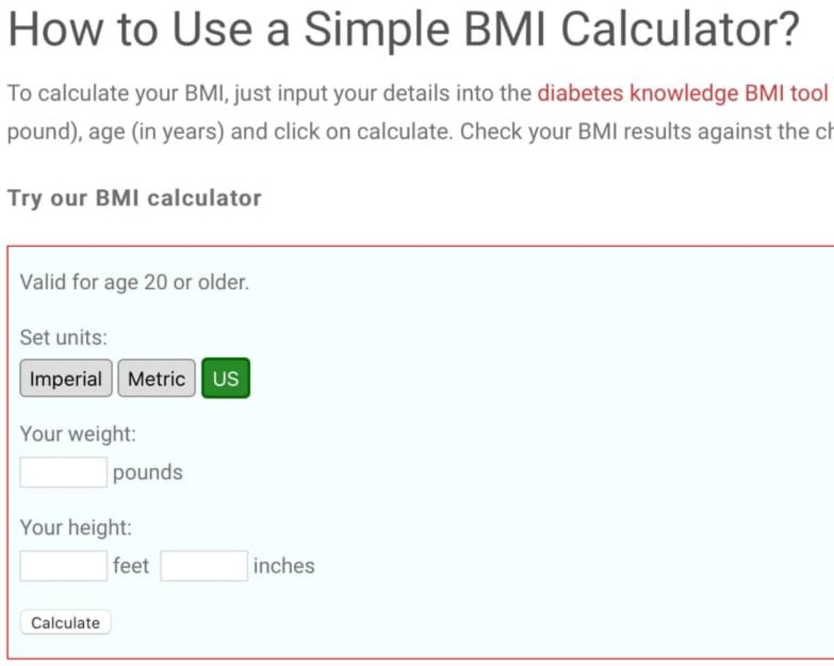 Bmi Calculator Body Mass Index Diabetes Knowledge
