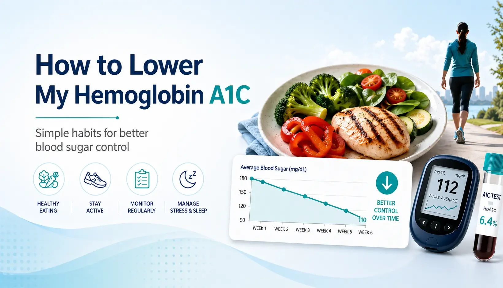 How to lower my hemoglobin A1C with healthy food, exercise, and blood sugar tracking